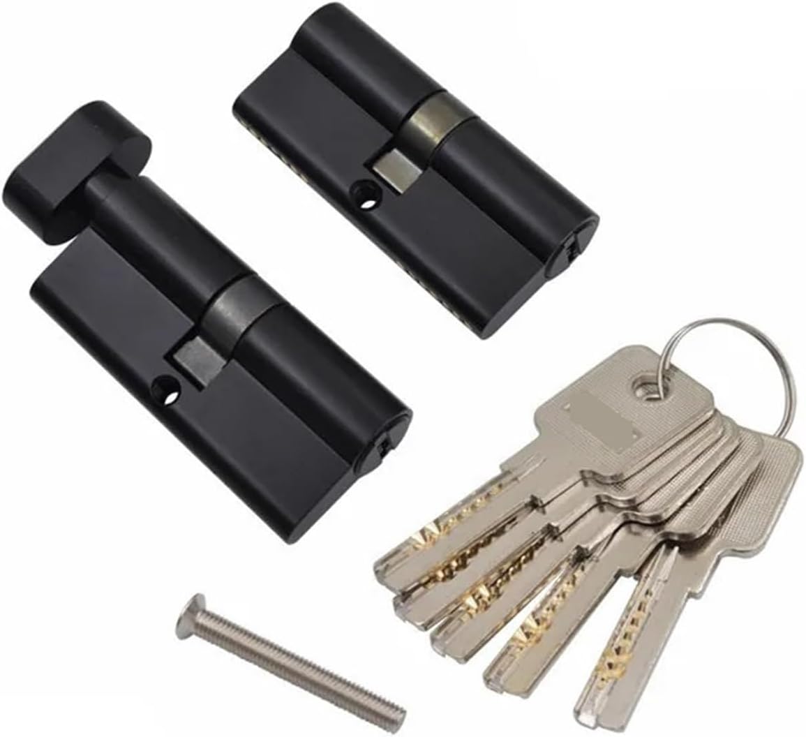 60 70 80 90 100MM Length All-Copper Black Lock Cylinder Push Single/Double Open with Knob Lock Cylinder(80 D)