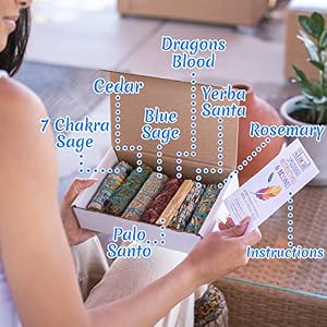 7 Sage Smudge Kit with Blue Sage 7 Chakra White Sage Cedar Dragons Blood Rosemary Yerba Santa Palo Santo Salvia Blanca para Limpiar Sustainably Sourced