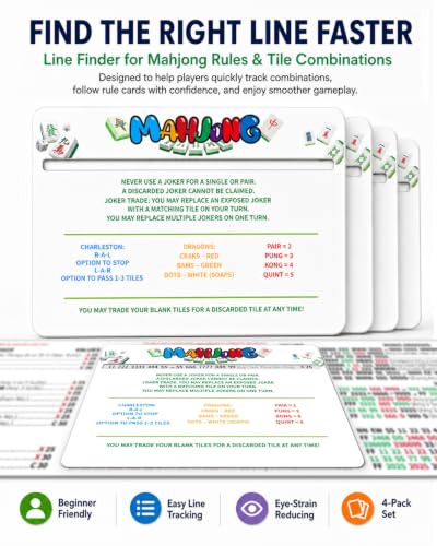 Image of Mahjong Line Finder, Rule Card Reader for Tile Combinations & Easy Tracking | High-contrast guide, less squinting and fewer misreads, smooth burr-free edges, scratch resistance, pocket-size portability