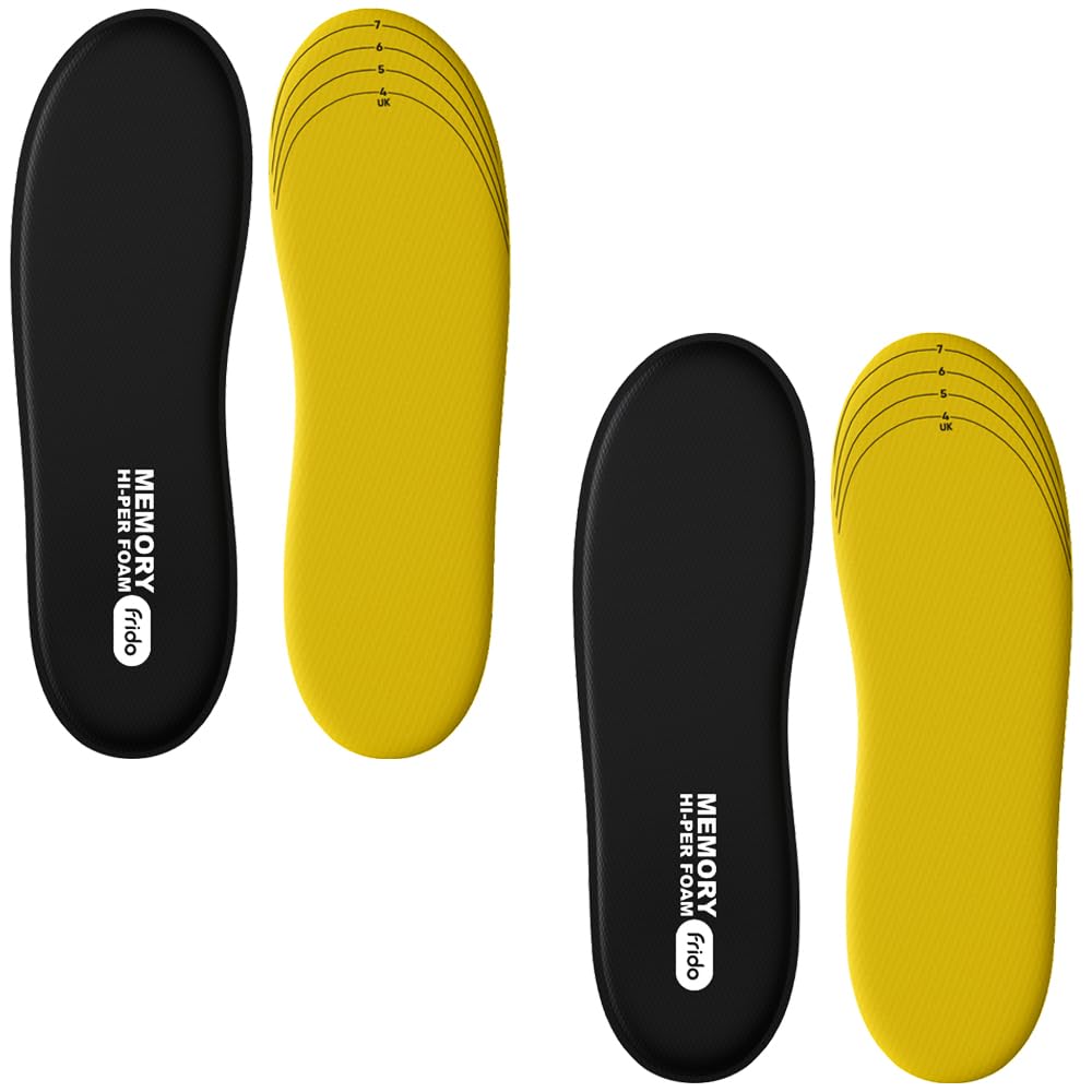 FridoFrido Max Comfort Memory Hi-Per Foam Trimmable Insole compatible for Formal Shoes, Loafers, Running, and Casual Shoes, Small (4-8 UK), Pack of 2