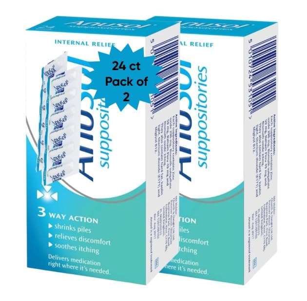 ANUS0L Haemorrhoids Piles Treatment | 24 Suppositories | 2 Pack 48 Total