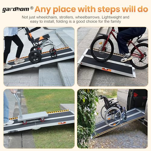Portable Ramp 6FT, gardhom Non Skid Aluminum Folding Wheelchair Ramp Handicap Ramp Wheel Chair Ramp for Home Entrance Threshold Doorways Stairs Curbs Scooter