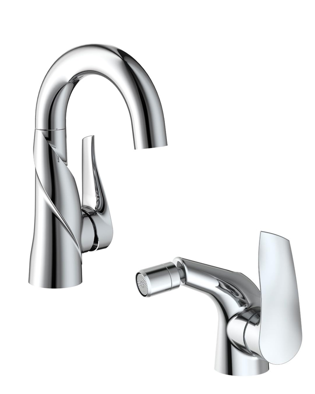 Coppia di rubinetti bagno monocomando Artemide cromo lucido per lavabo e bidet, design curvo - Boleco