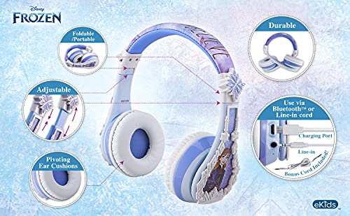 Image of eKids Disney Frozen 2 Bluetooth Headphones with Microphone, Volume Reduced to Protect Hearing, Adjustable Wireless Headphones for School Home Travel, for Fans of Anna and Elsa