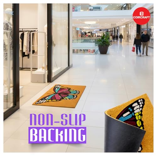 Image of Coircraft Coir mat, Indoor and Outdoor Use,Butterfly Design,Strong & Long, Lasting-Rectangular Doormats for Main Door Entrance, All-Season Use, 45CM X 75CM