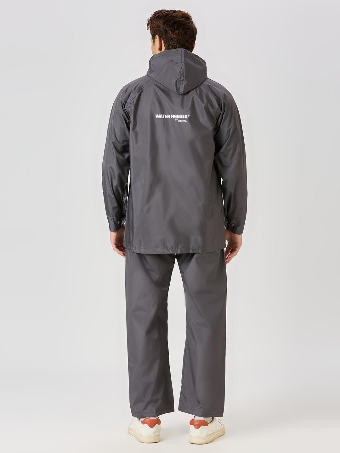 WATER FIGHTER by ZEEL Rain Coat for Men with Adjustable Hood, Polyester Waterproof Full Sleeves, Top and Bottom Set Rainwear, Front Zip with Flap, Lightweight Raincoat (EWF79, Asphalt, L) - Image 2 thumbnail