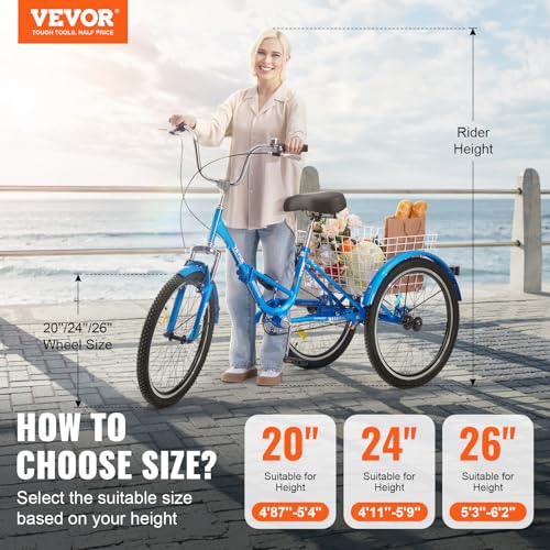 Image of VEVOR Folding Adult Tricycle,Adult Folding Trikes, 3 Wheel Cruiser Bike with Large Basket & Adjustable Seat, Shopping Picnic Foldable Tricycles for Women, Men, Seniors