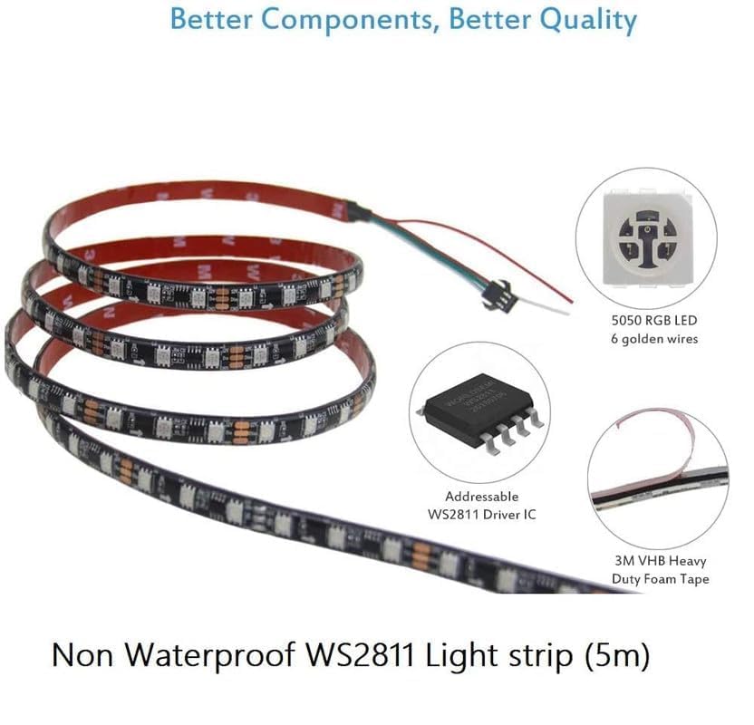 Image of WS2811 12V Addressable RGB LED Strip Light, 300 LEDs SMD 5050, Chasing Rainbow Effects, Non-Waterproof Black PCB, Ideal for Gaming Setup, False Ceiling & DIY Projects (1 Meter)