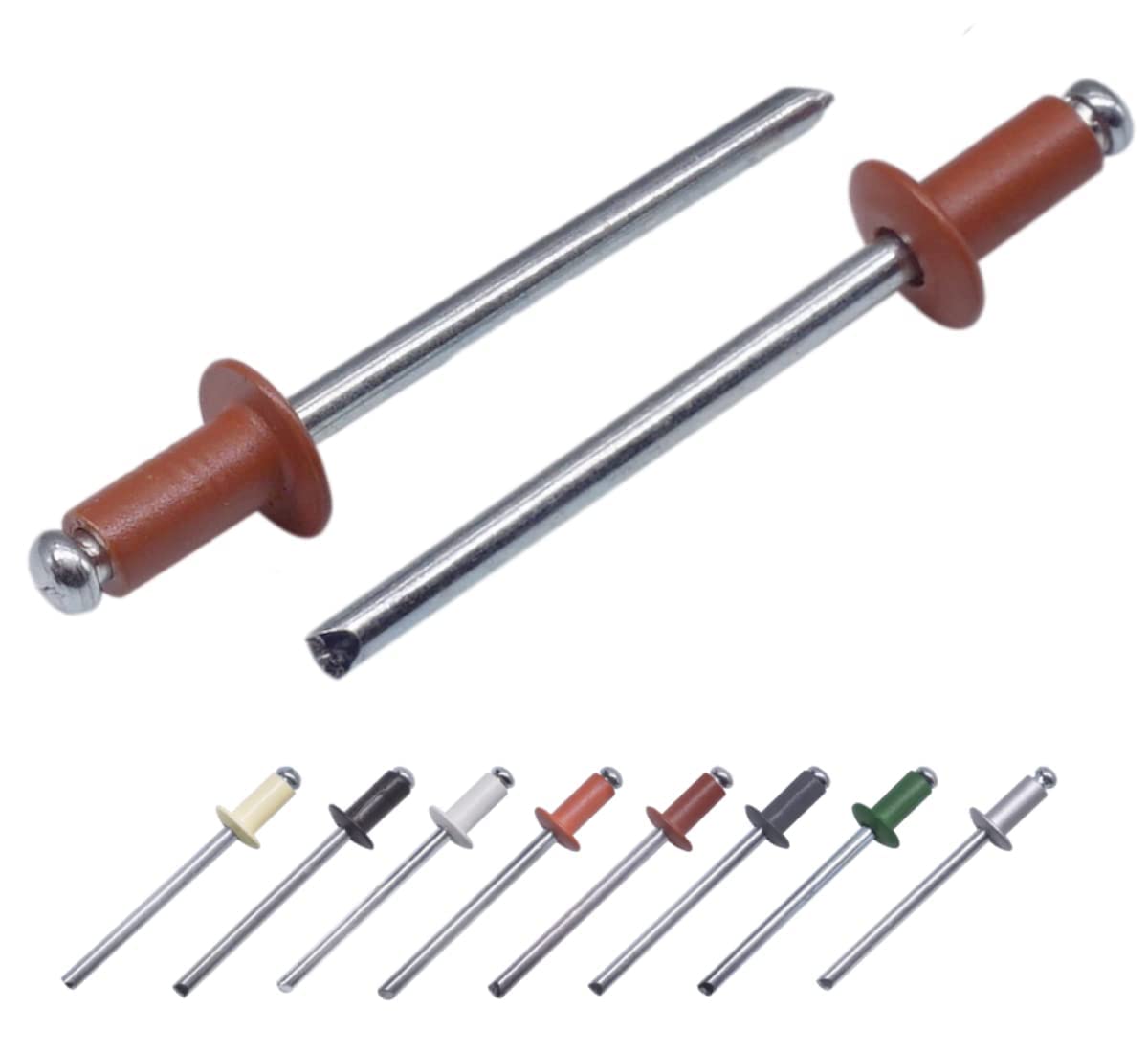 Rivets aveugles peints marron 4,0 x 10 mm tête bombée en aluminium (Lot de 500)