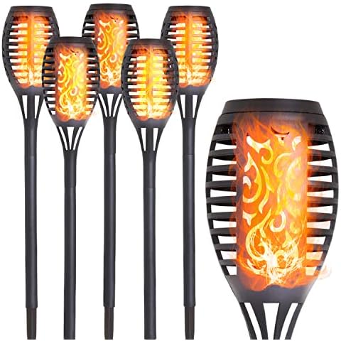 Deco Express Solar Lights for Garden Solar Torch Flickering Flame Pack of 6, Solar Light Outdoor Garden Stake for Pathway, Torch Garden Ornament Cover