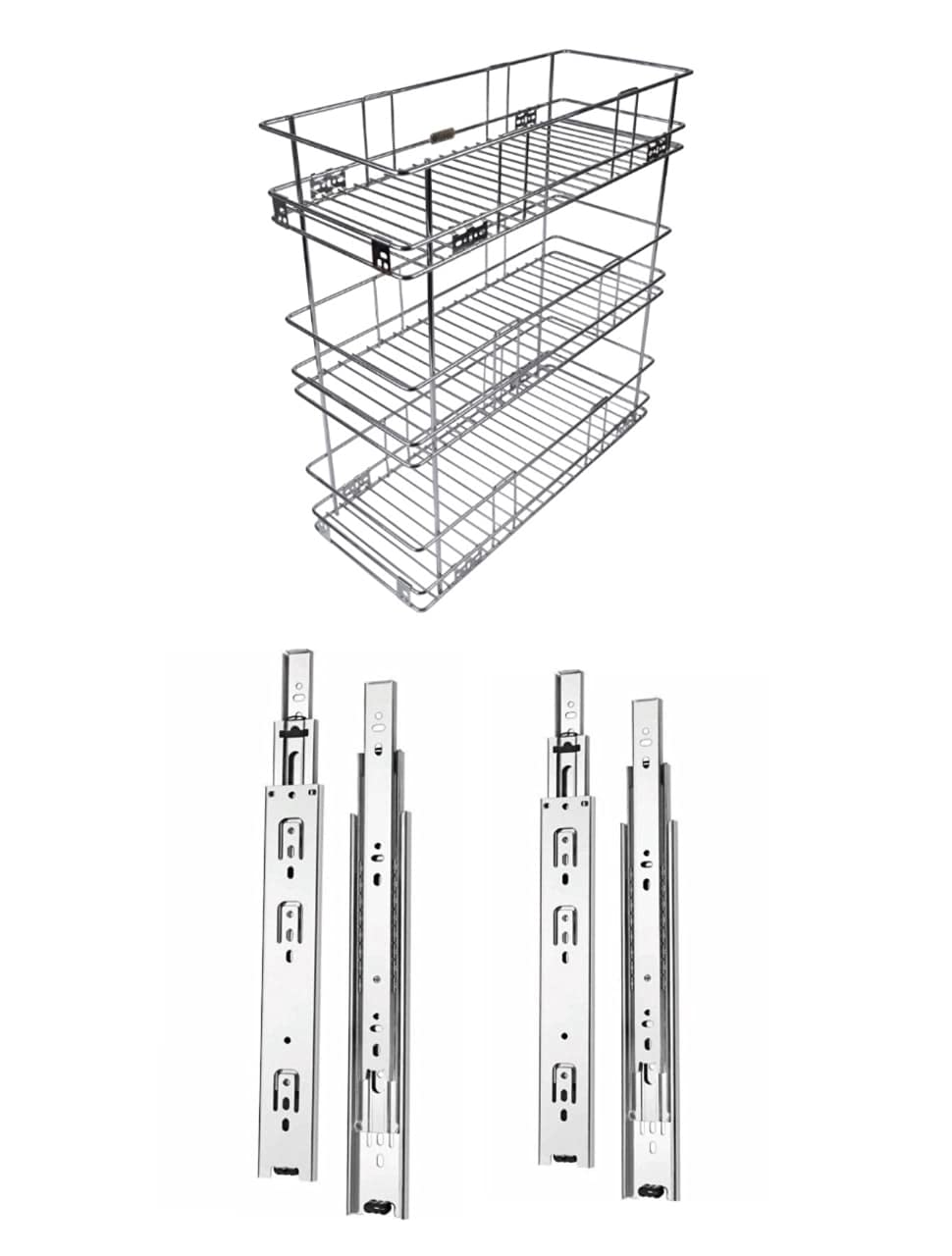 Modular Kitchen Stainless Steel 3 Shelves Bottle Multipurpose Pullout Basket with 20 Inch Telescopic Channel (10 W X 20 D X 21 H) — Amazon image 2