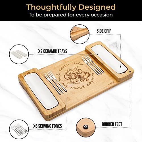 Smirly Bamboo Cheese Board Set - Large Charcuterie Board Set - Wooden Cheese Boards Charcuterie Boards - Unique Housewarming Gift - Appetizer & Cheese Platter, Meat And Cheese Tray, Wood Serving Board #TOP3