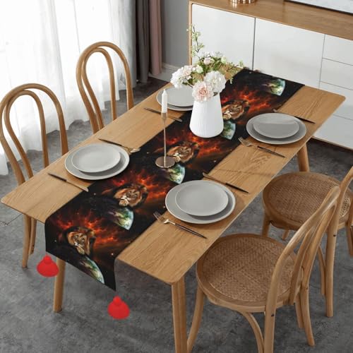 Chemin de table Noël de qualité avec pompon motif lion