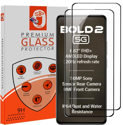 Image of STP FEEL Premium Tempered Glass Screen Protector Guard Compatible For Lava Bold 2 5G (6.67 Inch, Pack of 2) | Edge to Edge Coverage With Easy to installation kit for Smartphone