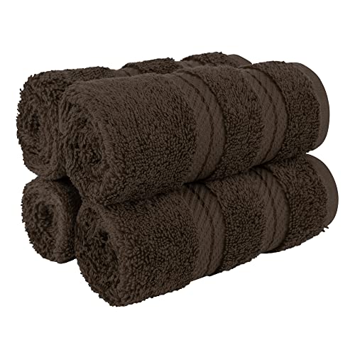 American Soft Linen Luxury Washcloths for Bathroom 600 GSM 100% Cotton 4 Piece Turkish Wash Cloth Set 13x13 in Soft Rags for Body and Face Brown Washcloths
