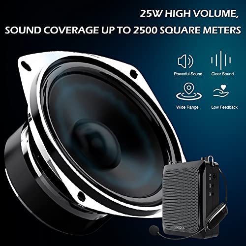 Image of Voice Amplifier Bluetooth, Microphone Amplifier Wireless 25 Watt Sound System Portable with Mic, 2000mAh Rechargeable Lithium Battery for Kindergartner /Teachers /Tour Guides /Elderly /Singers (Black)