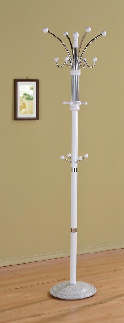 Coat Rack Wood and Metal with Many Hooks (White, Wood and Metal)