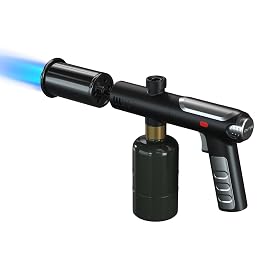 Propane Torch Gun with One-Touch Max Fire, Powerful Handheld Cooking Blow Torch with a Safety Lock for Sous Vide Searing Steak, Grill, Charcoal Starter, Campfire, Weeding, Tank Not Included (Black)