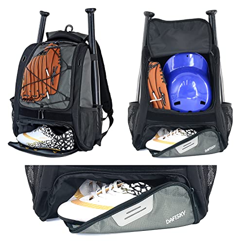 Dafisky Baseball Bag Baseball Backpack With Shoes Compartment - T-Ball & Softball With Fence Hook For Baseball Bat Bag Equipment & Gear, Holds Bat, Helmet, Glove(Gray) #TOP3