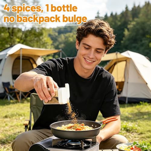 Image of 4-in-1 Portable Seasoning Containers for Camping Picnics Travel, 2 Packs | 4 Sizes of Holes, Salt and Pepper Spice Shakers, for BBQ, Travel, Camping