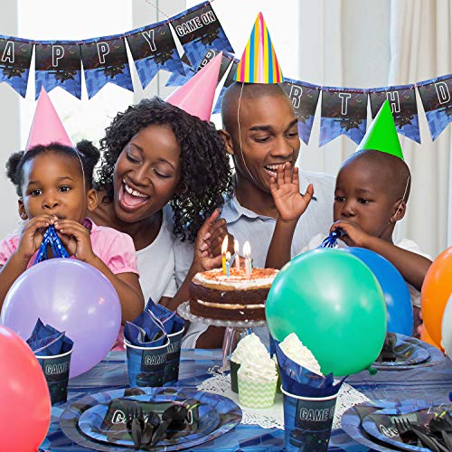 103 Piece Video Gaming Party Supplies Set Including Banner, Plates, Cups, Napkins, Tablecloth, X-Large Joy Stick Controller Balloon - Serves 25 #TOP5