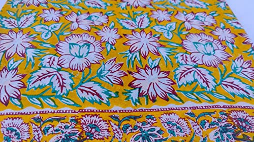 Image of Floral Printed Cotton Fabric Cloth Hand Block Print Fabric Women Material Running Jaipuri Hand Block Printed Women Dress Material Kurtis Natural 44 inch Inches Width 2.5 Meter (Pattern 17)