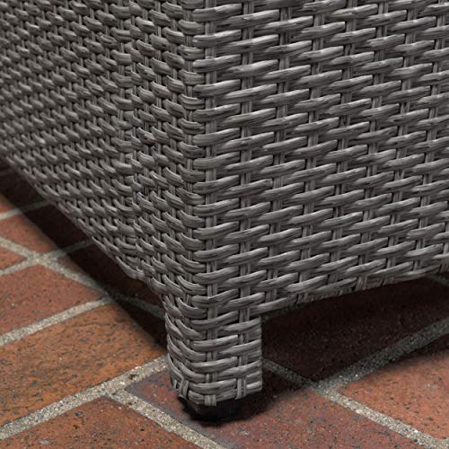 Eden Outdoor 4 Piece Wicker Club Chairs W/Cushions & Aluminum C-Shaped Tables (6, Dark Grey/Natural) #TOP3