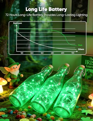Image of Brightown 12 Pack St. Patrick's Day LED Fairy Lights Battery Operated String Lights Waterproof Silver Wire 7 ft 20 LED Firefly Starry Moon Lights for DIY Wedding Party Bedroom Patio