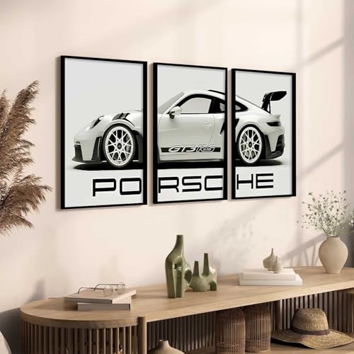 Image of GoArt Framed Car Posters for Wall Decor - Porsche Theme (Set of 3, Black, 10x13 Inch). Ideal for Boys Room, Bedroom, Living Room, Office, Studio. Durable and Reusable