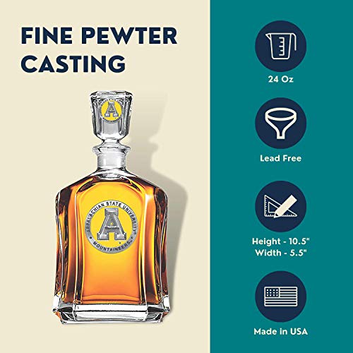 Image of Heritage Pewter Appalachian State University Capitol Decanter | 24 OZ Whiskey Decanter for Liquor with Airtight Stopper | Expertly Crafted Pewter Glass Clear