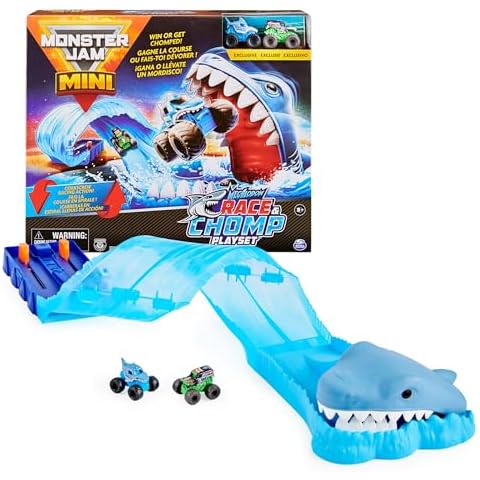 Monster Jam, Mini Megalodon Race and Chomp Playset with 2 Monster Jam Mini Trucks, 1:87 Scale, Kids Toys for Boys and Girls Ages 4-6+ Cover