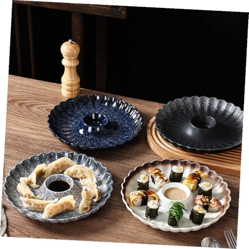 Plato redondo de cerámica para sushi y dumplings miniatura 6