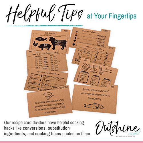 Outshine Premium Kraft Recipe Cards Dividers 4X6 With Tabs (Set Of 24) | Recipe Box Dividers Made Of Thick Cardstock | Includes 28 Adhesive Labels And Printed Cooking Tips | Best Kitchen Gift #TOP4