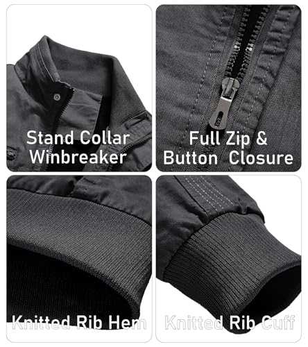 EKLENTSON Men's Cotton Lightweight Multi Pockets Zip Front Stand Collar Military Jackets Windbreaker4