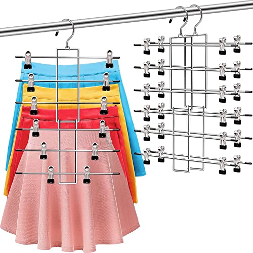 Baoswi 2 Pack Pants Hangers Space Saving, 6 Tier Closet Organizers and Storage Skirt Hangers with Clips, Closet Organizer Clothes Organization and Storage Jeans Scarf Hangers