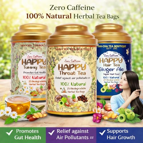 Image of Sancha Tea Boutique, Happy Bundle, Herbal Tea Gift Collection, 75 Caffeine-Free Pyramid Tea Bags, Premium Herbal Tisane Assortment Value Pack