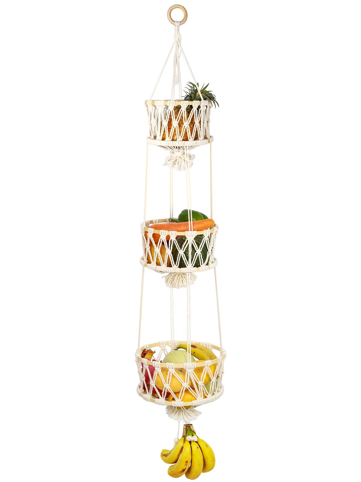 SAUNNIHEN 3 Tier Hanging Fruit Basket, Large Hanging Storage Baskets