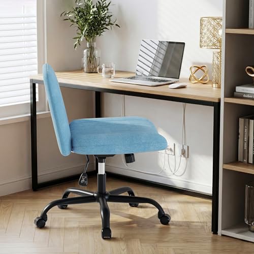 Shintenchi Criss Cross Chair,Cross Legged Office Seat with Wheels Armless Swivel Vanity Chair,Height Adjustable Wide Computer Task Seating for Home Office,Blue by Shintenchi - Image 3