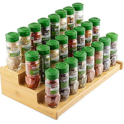 Bellemain 3-Tier Spice Rack | Bamboo Spice Rack Organizer for Cabinet, Spice Shelf Riser, Seasoning Organizer | Can Rack, Canned Food Organizer for Pantry | Medicine Storage, Cupboard Organizer Cover