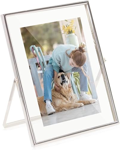 Miniatura 9 de Hermoso marco de fotos flotante de 5 x 7 pulgadas, 7 pulgadas de metal vertical plateado estante de escritorio de vidrio real para regalos de