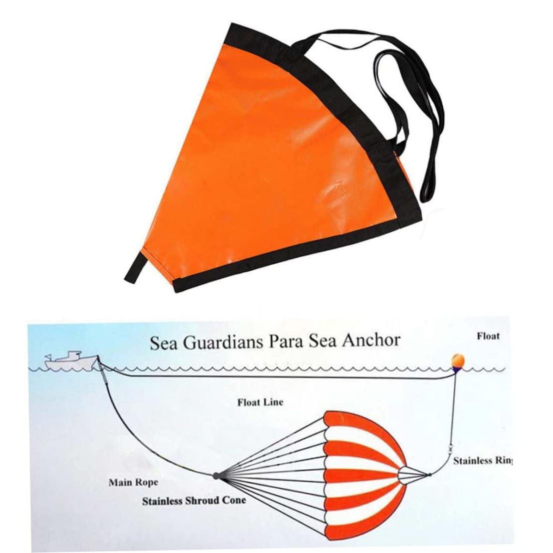 Drift Sock avec Harnais Bouée Ancre De Mer Pêcheurs À Ligne Pêche Drogue Bateau Ancres Ancre De Bateau Bouée Ancre Flottante pour Kayak Bateau 18 Pouces Orange