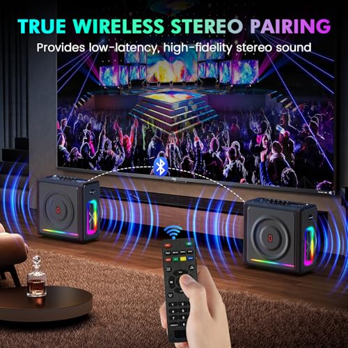 karaoke machine with 2 wireless mics  bluetooth 53 speaker with basstrebleecho adjustment amp auto pitch correction  pa system with rgb lights supports tvtf cardusbauxtws for home parties
