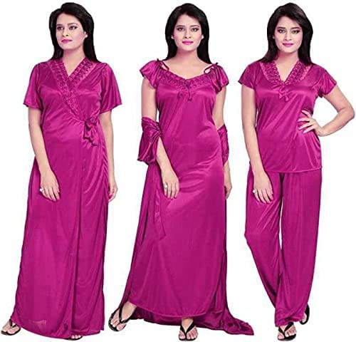 phkmall Women's Satin Nighty Set (Set of 4)-picture-28