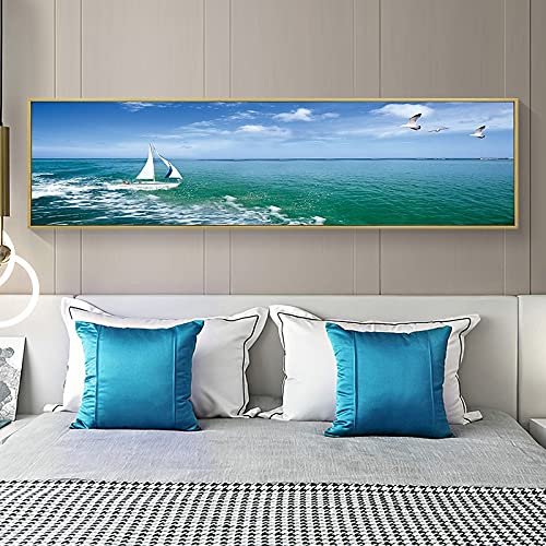 Peinture au Diamant Voilier 40x100cm contre le stress : kit mosaïque complet