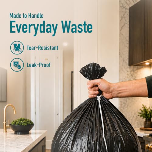 Image of Amazon Brand - Presto! Premium Perfume Garbage Bags on Roll with Tie String | Small | 17x20 Inch | 120 Count | 30 X 4 Packs | Black