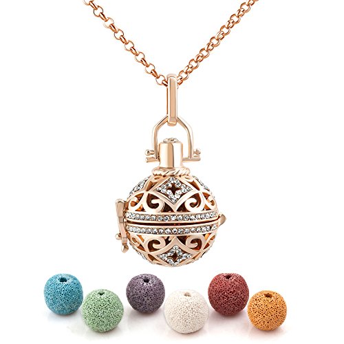 CoolJewelry Colar difusor de óleo essencial pedra vulcânica joia pingente medalhão aromaterapia com