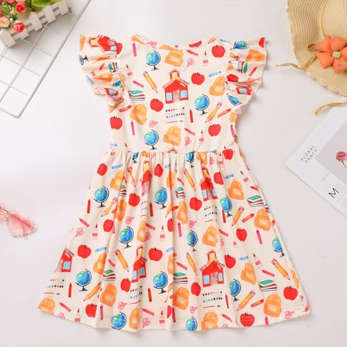 Toddler Girls Back to School Dress - Apple, Pencil, Crayon, Schoolbag, Letter Print Ruffle Dresses2