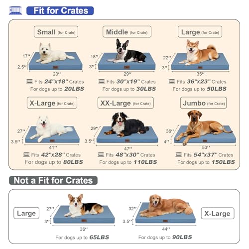 Image of Outdoor Large Dog Bed, Waterproof Dog Bed for Large Dogs, Egg Crate Foam Pet Bed with Removable Washable Oxford Cooling Cover, Blue