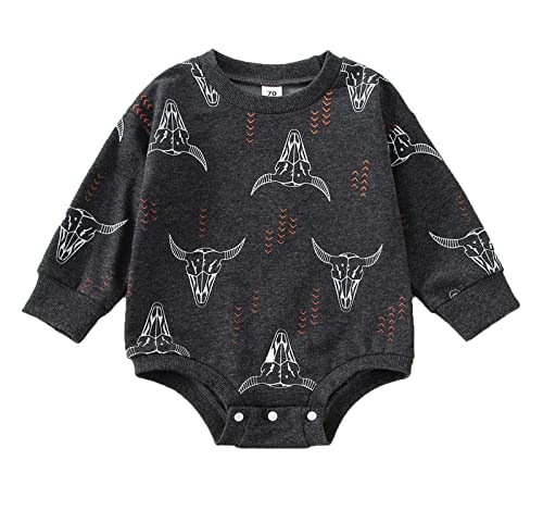 Image of MAINESAKA Newborn Western Cowboy Outfits Baby Girl Boy Sweatshirt Romper Cow Printed Long Sleeve Bodysuit Romper Fall Outfits