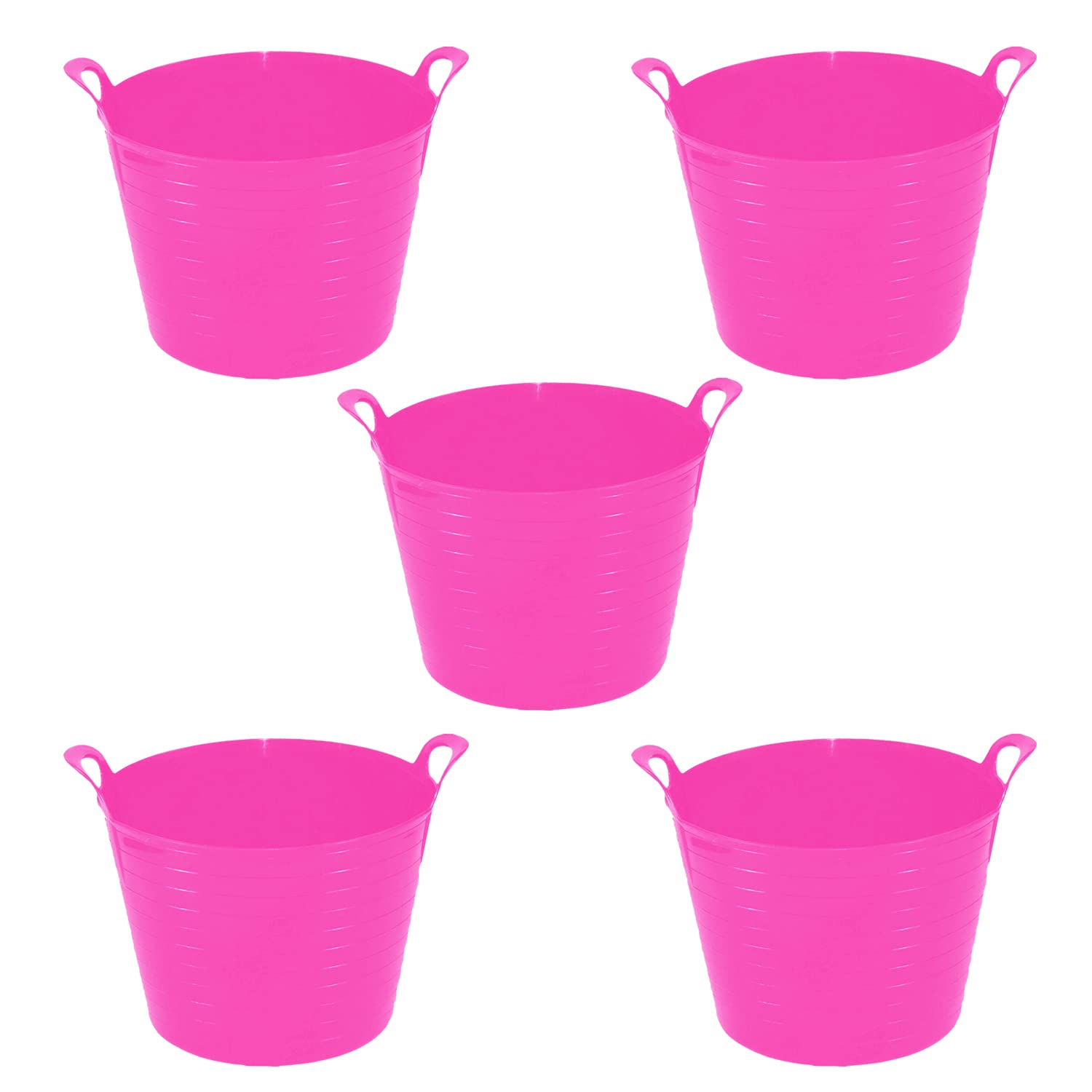 Tenlite Pink [Pack Of 5 26L Small Flexi Tub Bucket (Pink) Rubber Storage Container Bucket Polyethylene Flex Tub